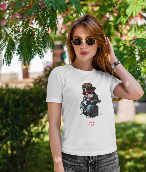Дамска тениска с щампа Арт Cartoon Rockstar dog